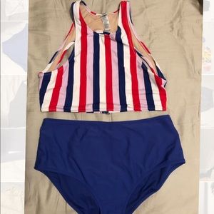 Colorful bikini top with blue bottoms *New*